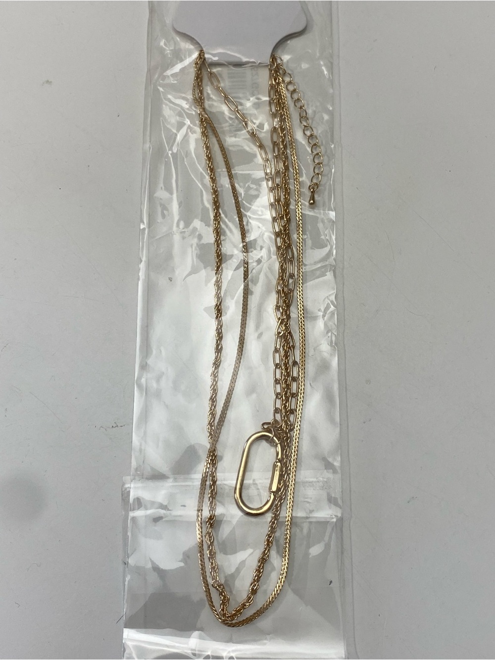 Gold-Tone Layered Multi-chain Necklace with Carabiner Pendant NWT